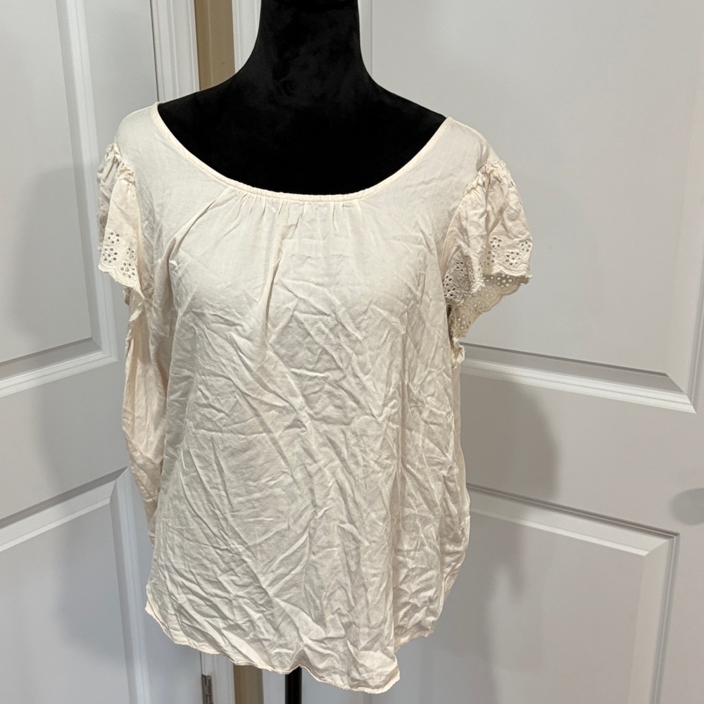 LC Lauren Conrad Cream Blouse with Lace Sleeves